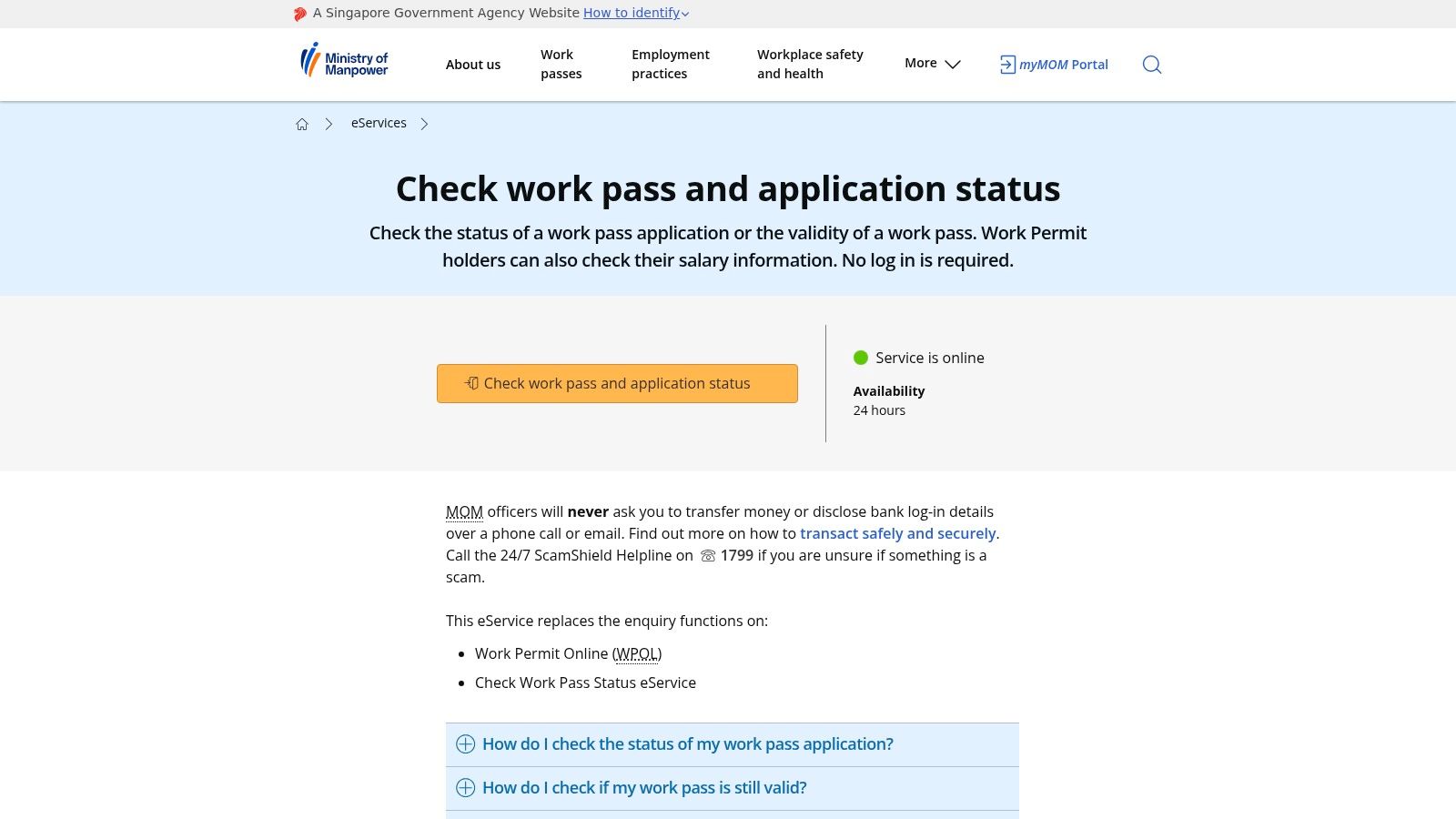 Screenshot from https://www.mom.gov.sg/eservices/services/check-work-pass-and-application-status